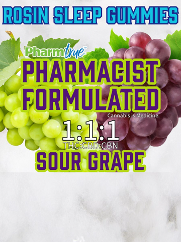 PT Rosin Gummies 100mg Sour Grape 1:1:1 THC:CBD:CBN